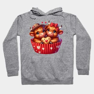 Valentine Highland Cow Couple In A Cupcake Hoodie